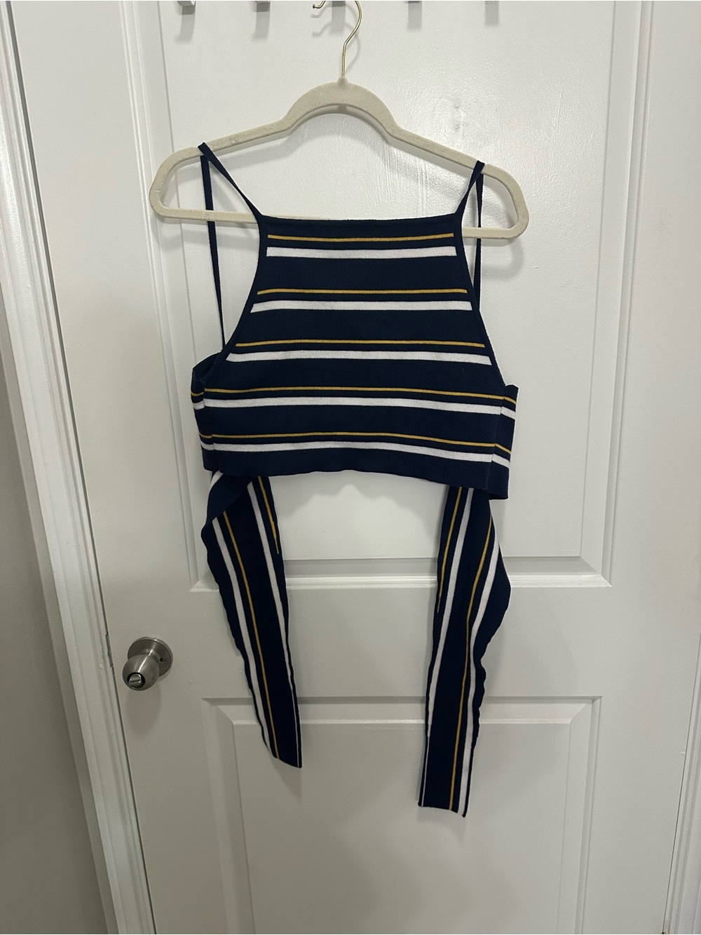La Hearts Navy Stripe Tie-Back Crop Top